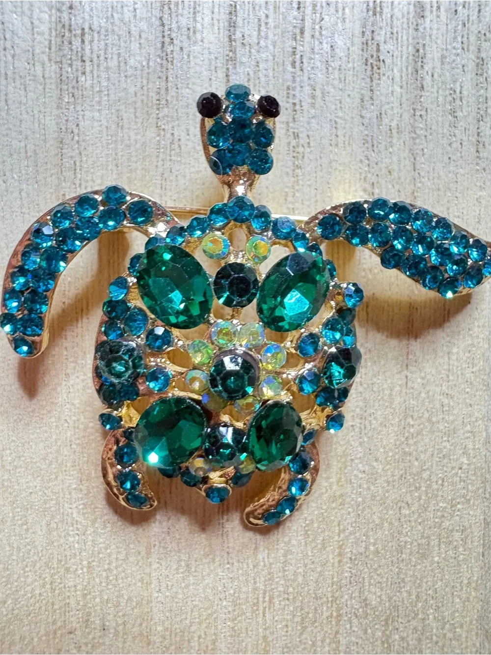 Crystal Turtle Brooch - Teal Green Rhinestone Turtle Pin